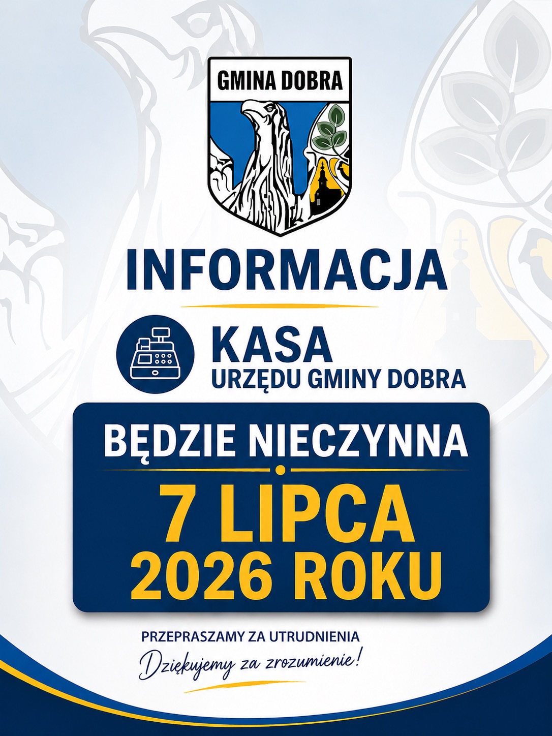 Kasa w urzędu będzie nieczynna 7 lipca.