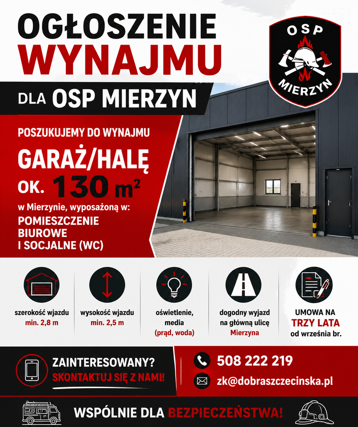 POSZUKUJEMY HALI / GARAŻU NA WYNAJEM W MIERZYNIE!