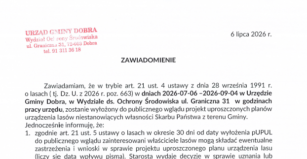 Zawiadomienie o wyłożeniu do publicznego wglądu projektu