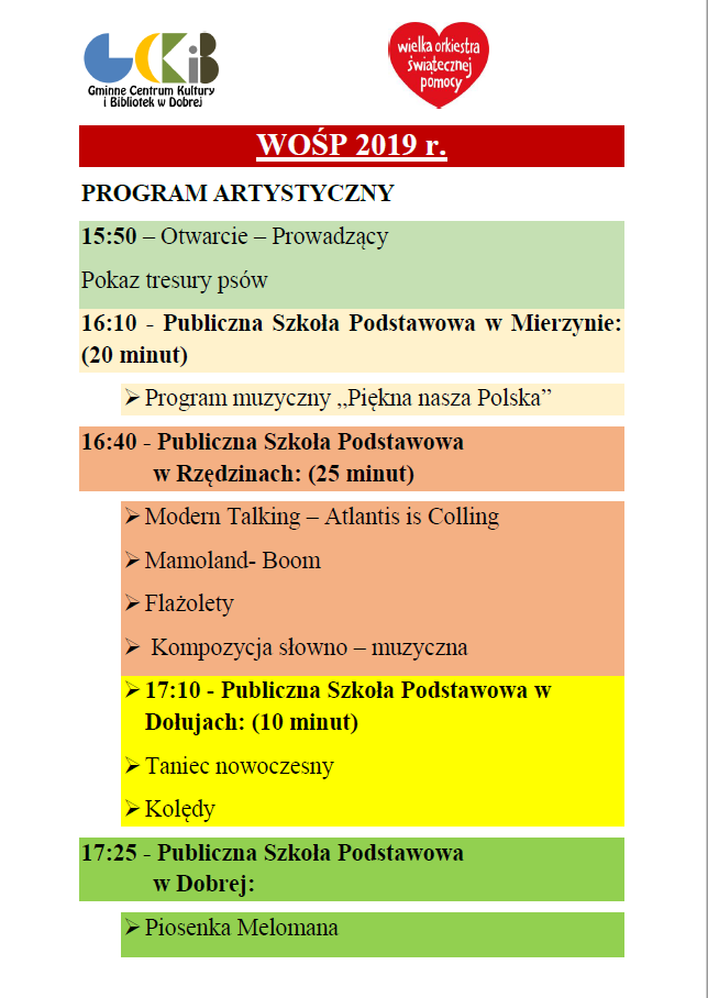 Program 27 finału Wielkiej Orkiestry Świątecznej Pomocy w Gminie Dobra