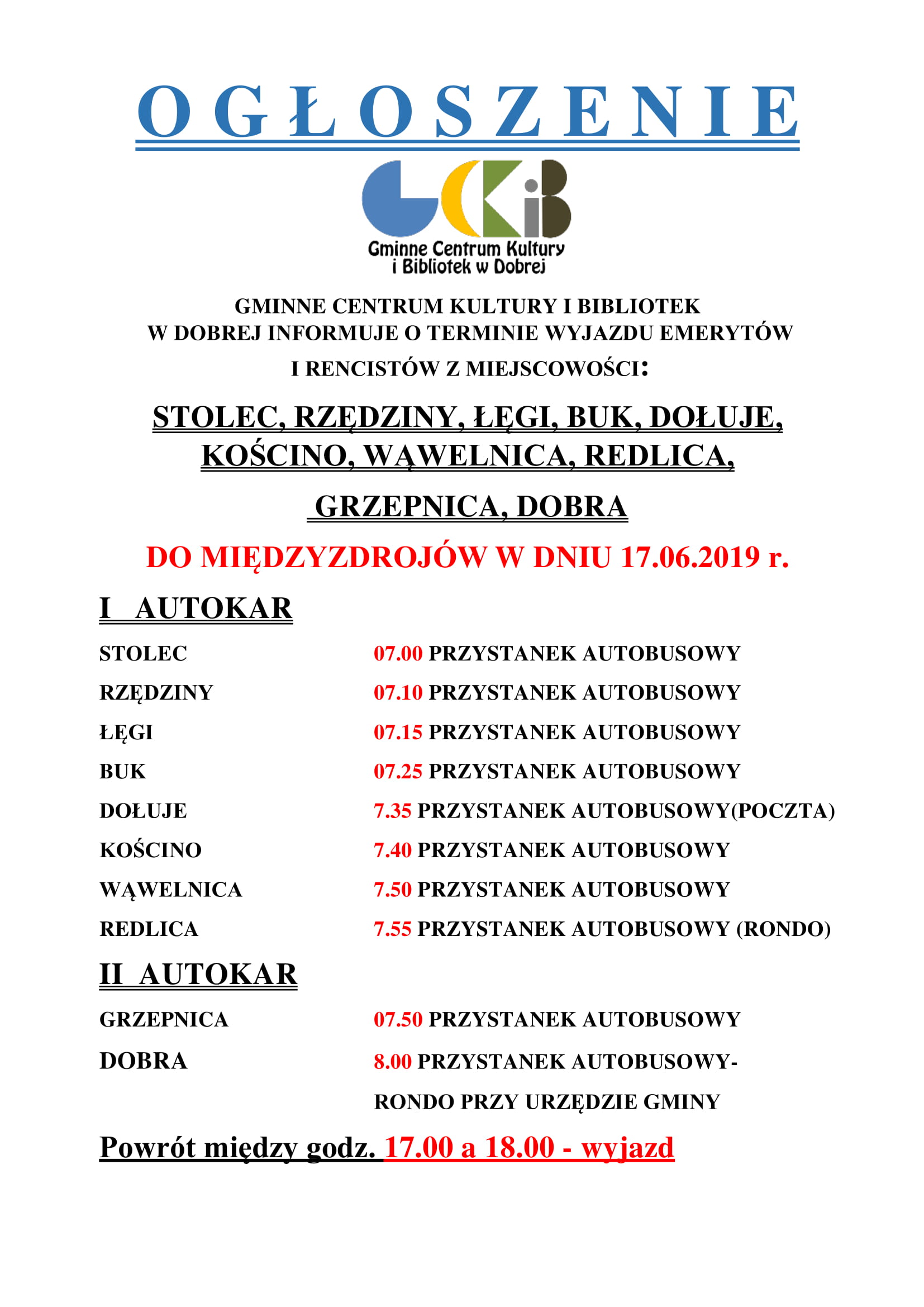 Terminy wyjazdów emerytów i rencistów do Międzyzdrojów